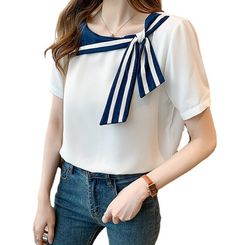 Sweet Chiffon Bow Top – Elegant Niche Fashion Blouse