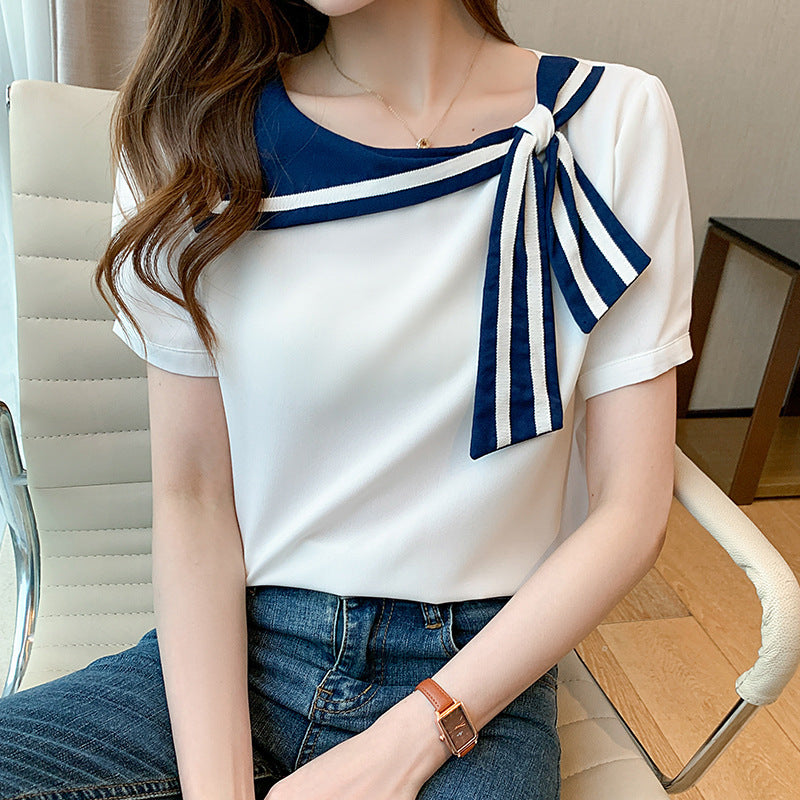 Sweet Chiffon Bow Top – Elegant Niche Fashion Blouse