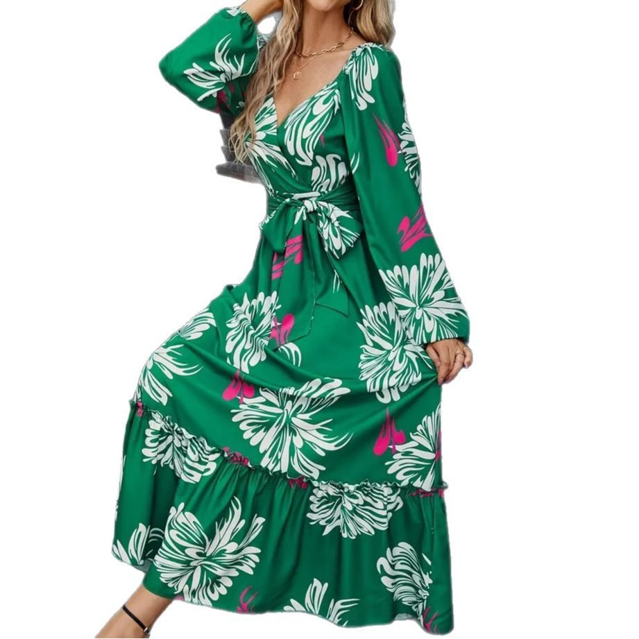 Women's Vacation V-Neck Dress – Floral Print Summer Fashion