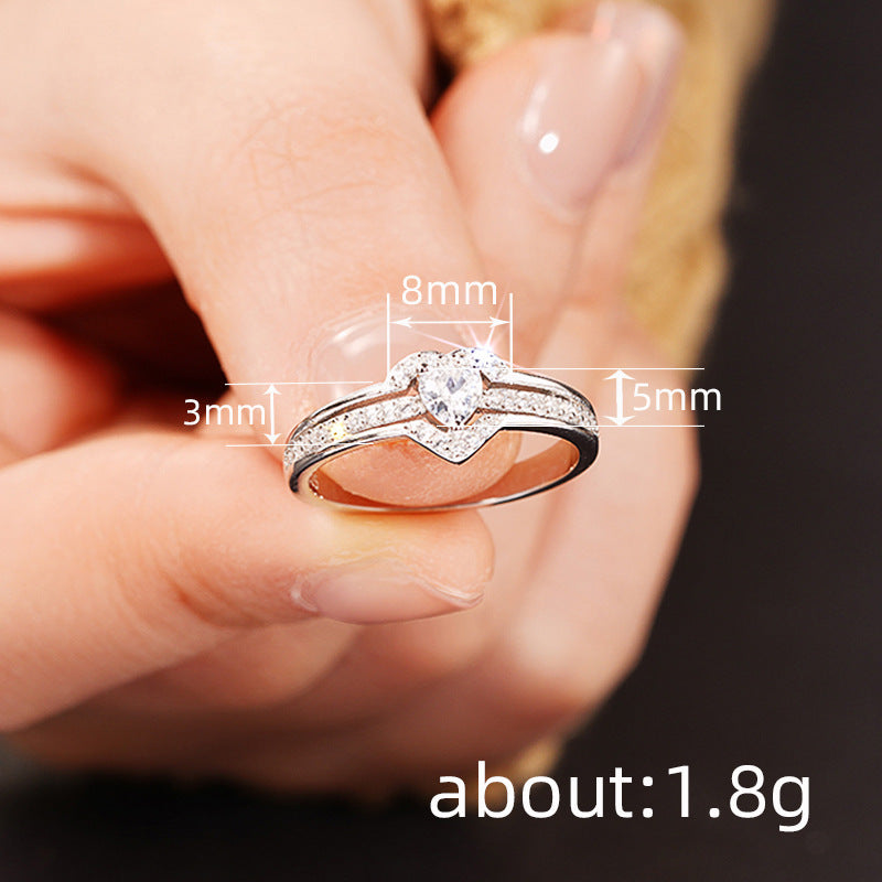 Women's Double Peach Heart Zircon Ring – Elegant Romantic Jewelry